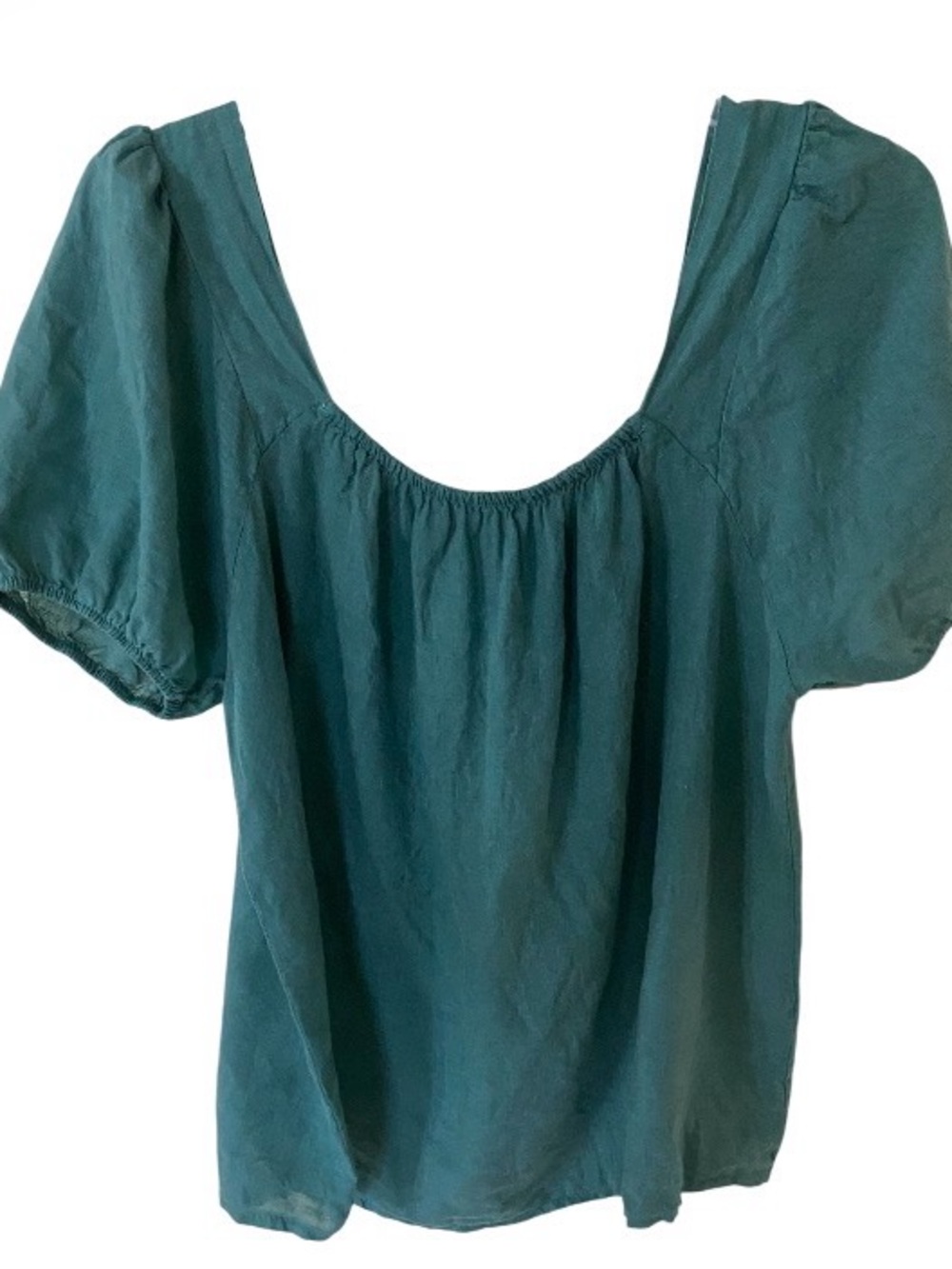Bellambra 100% Linen  Teal Puff-Sleeve Top size L Made In Italy